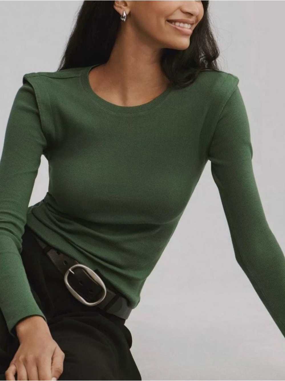 Maeve Anthropologie Dark Green Long Sleeve Top with Shoulder Detail
